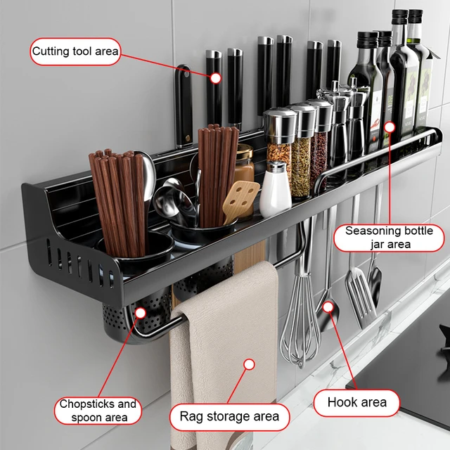 Kitchen Storage Rack Punch-Free Multi-Functional Home Wall-Mounted  Chopsticks Knife Holder Seasoning Utensils Complete Rack - AliExpress