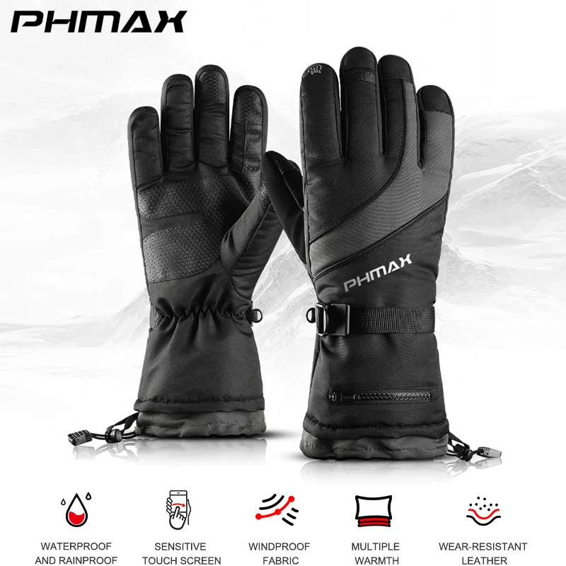 Phmax Ski Gloves Winter Windproof Snowboard Gloves Men Women Water