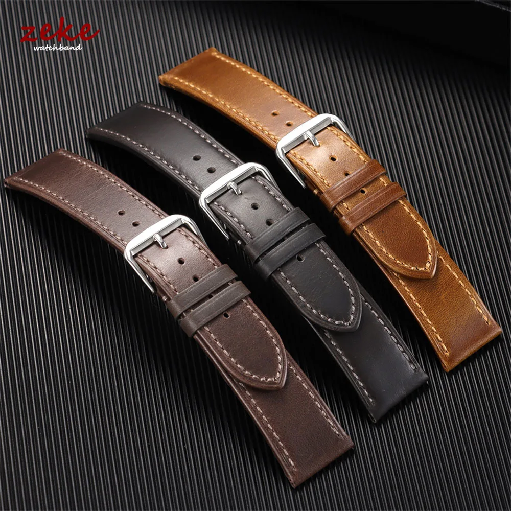 Vintage Genuine Calfskin Leather Watchband - Oil Wax Discoloration, Soft Business Strap