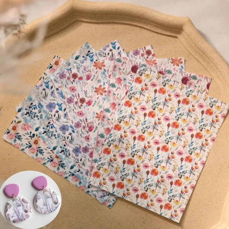 폴리머 클레이 특수 수채화 전사 스티커, 정원 꽃 패턴, DIY 폴리머 클레이 귀걸이, 보석 색칠 도구