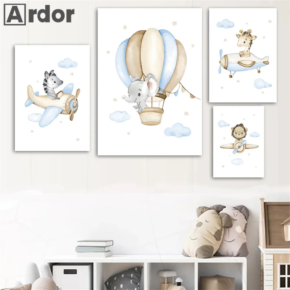 

Airplane Bear Balloon Rainbow Dream Quote Wall Art Canvas Painting Nordic Poster And Print Cartoon Pictures Baby Kids Room Decor