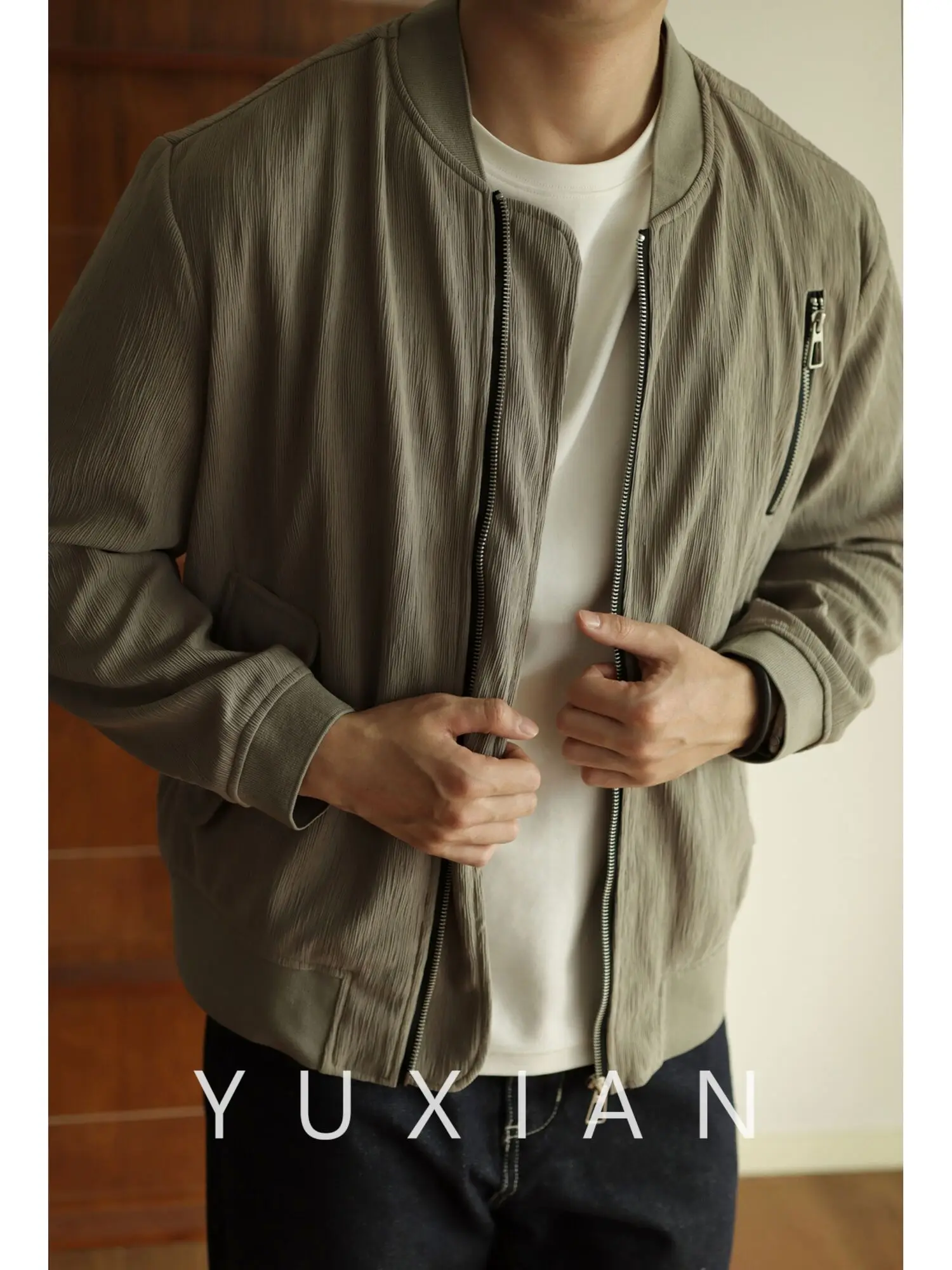 

YUXIAN Leisure Spring And Autumn Baseball Collar Pilot Jacket