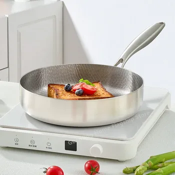 Padella in acciaio inossidabile al titanio Wok antiaderente Pentola non rivestita Padella per bistecche di uova Fornello a induzione domestico Fornello a gas Pentole da cucina 1