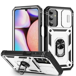 Magnetic Phone Holder Shockproof Armor Case - Universal Fit - Samsung A25 (White Black)