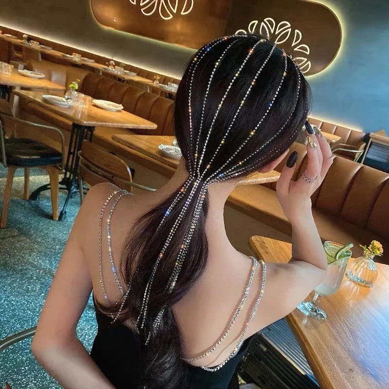 

Long Flashing Diamond Tassels Headband Tinsel European and American Exaggerated Hair Accessories Rhinestone Diamond Headband