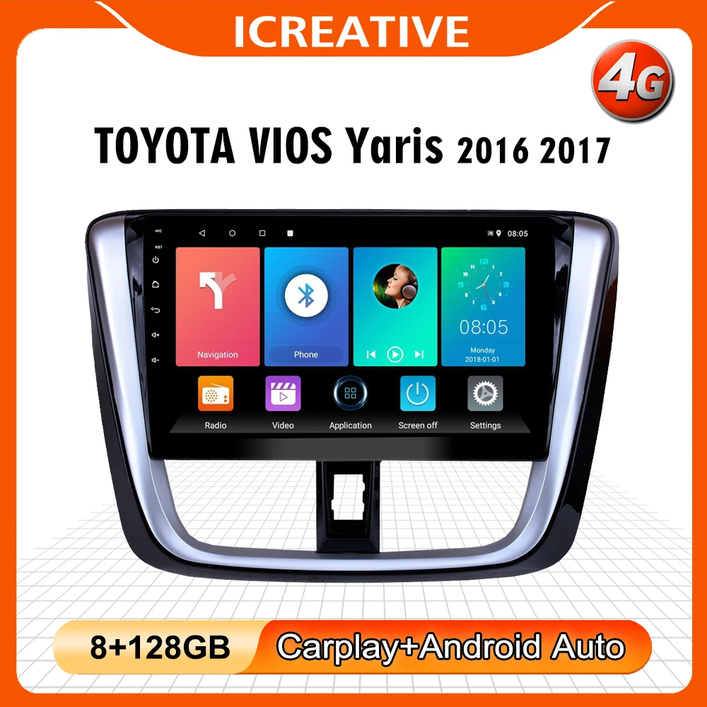 

4G WiFi Android автомобильное радио для TOYOTA VIOS Yaris 2016 2017 2 Din Carplay Android Авто 10,1 дюймов Автомобильный мультимедийный плеер с рамкой