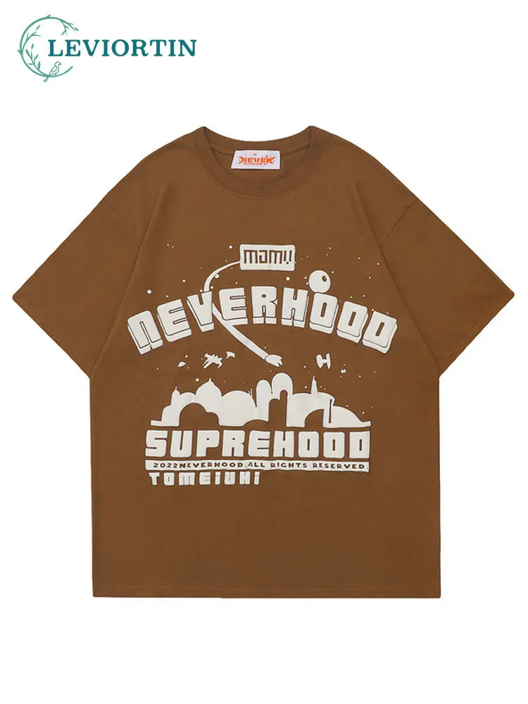 Oversized T Shirt Men Foaming Letters Print Cotton O-neck Retro T-shirts Short Sleeve Harajuku Streetwear Casual Hip Hop T-shirt |