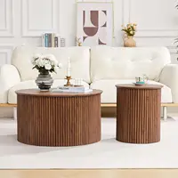 Fluted Round Nesting Coffee Table Set of 2, Mid Century Modern Wood Coffee Tables and End Table Set, Circle Side, Customized 5