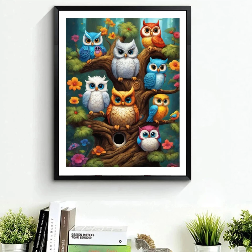 Coruja Cross Stitch Set para Decoração de Casa, 5D Pintura Diamante, Arte,  Completo, Redondo, Quadrado, Bordado, Animal, Desenhos Animados, DIY, image size:960x960
