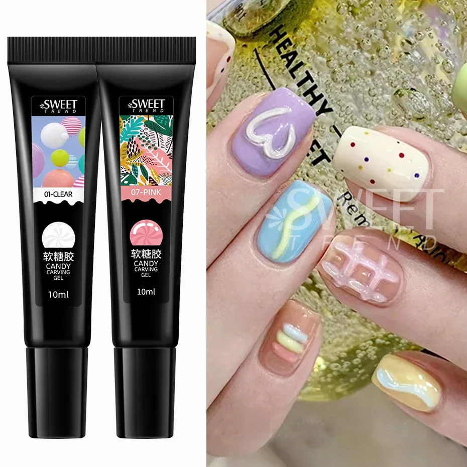 6pcs 5D Tube Pudding Gel Korean-Style Solid Gel Emboss Nail Design Cute Modeling Gel Nail Polish DIY Manicure Accessories Tools