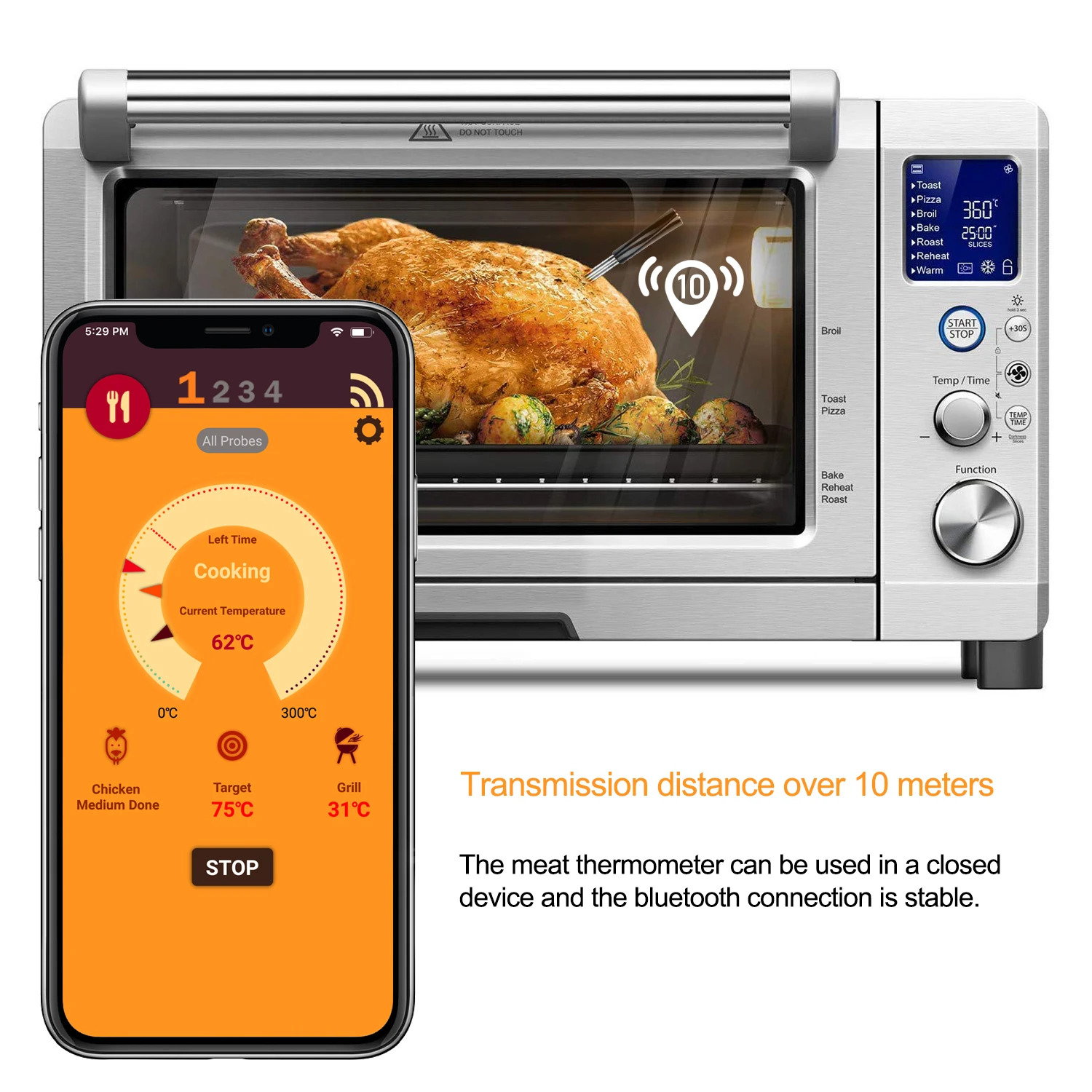 Digital Thermometer Digital Kitchen Thermometer Meat Thermometer Barbecue Thermometer Probe Thermometer Digital Meat Thermometer Wireless Digital Meat Thermometer For Kitchen BBQ Food Cooking Probe Bluetooth Oven Grill Thermometer For Outdoor Barbecue
