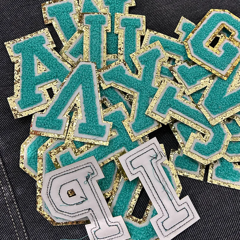 Iron on Letter Patches Turquoise Chenille Embroidered Patch Height 8cm English Letter (sku OSP515)