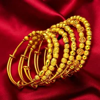 Push-Pull Lucky Bead Bracelet for Women, 24K Gold, AU999 | Engraved "Fortune/Luck" beads, adjustable for daily auspicious charm.