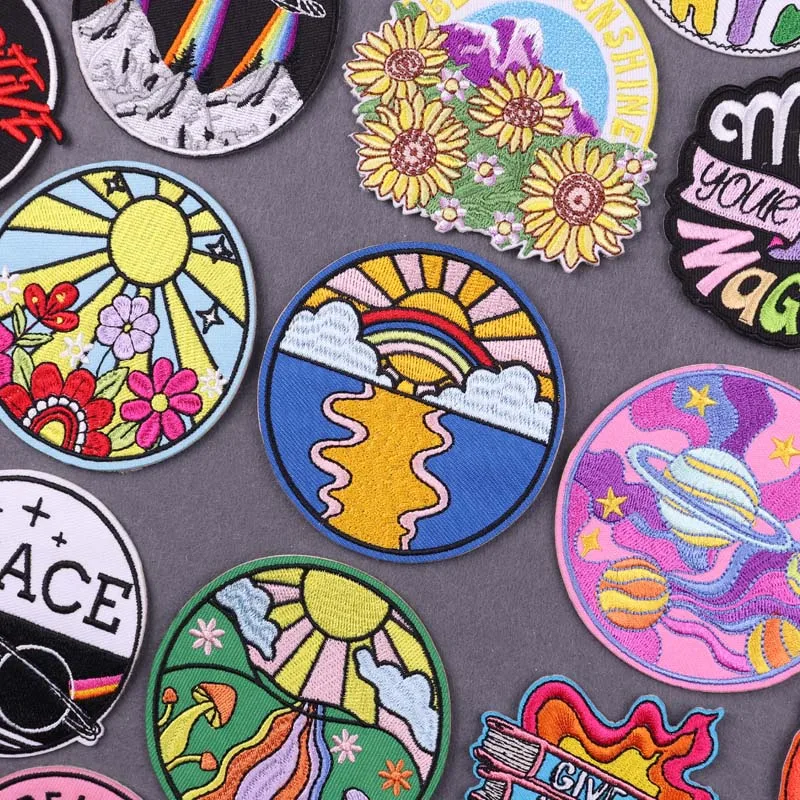 

Landscape Embroidered Patch For Clothes Sun Iron On Patches For Clothing Planet Space Patches For Backpacks/Jackets DIY Stickers