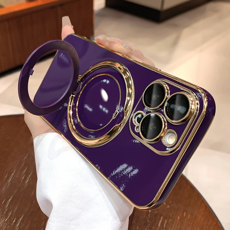 Custodia per telefono con anello magnetico placcato per iPhone 15 14 13 12 11 Pro Max XR XS X 7 8 Plus per ricarica wireless Magsafe_voghion.com