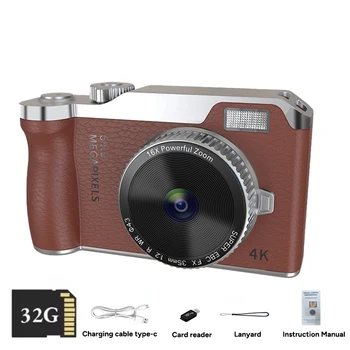 4K Digital Camera Ultra HD for Photography and Video Recorder 16X Digital Zoom 68MP Vintage Vlogging Camera with Flash