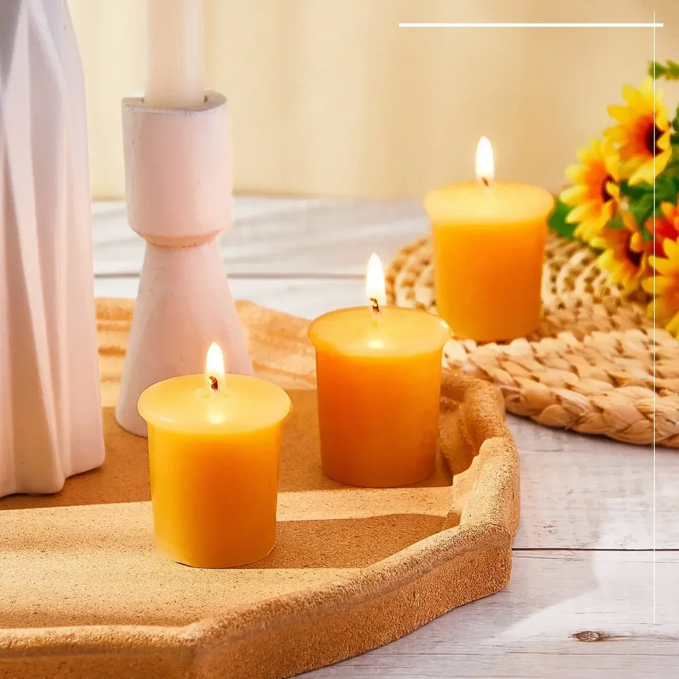Candele Votive In Cera D'Api Naturale - Confezione Da 6, Brucia 12 Ore
