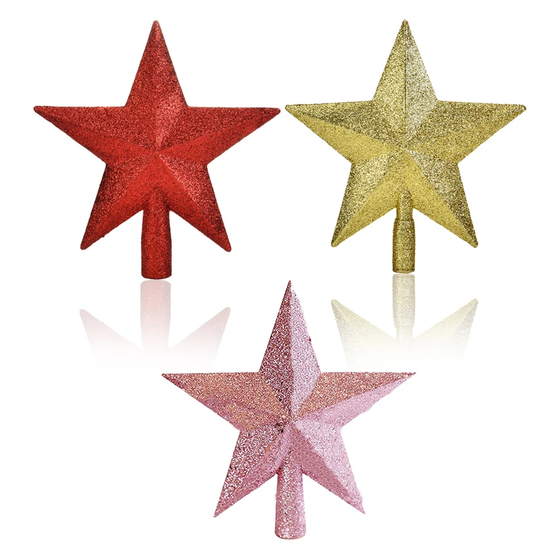 1PC Christmas tree top decoration pendant Three-dimensional star Gold powder five-pointed star