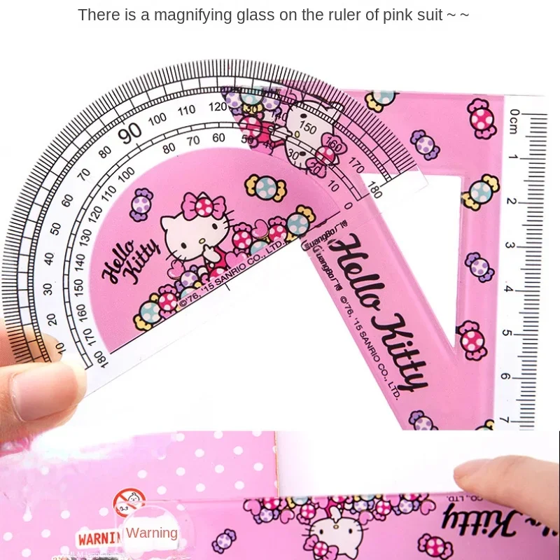 Sanrio Hello Kitty Ruler Set Cartoon Kids Straight Ruler Triangle Plate Protractor Angle Gauge Set Office Stationery Supplies