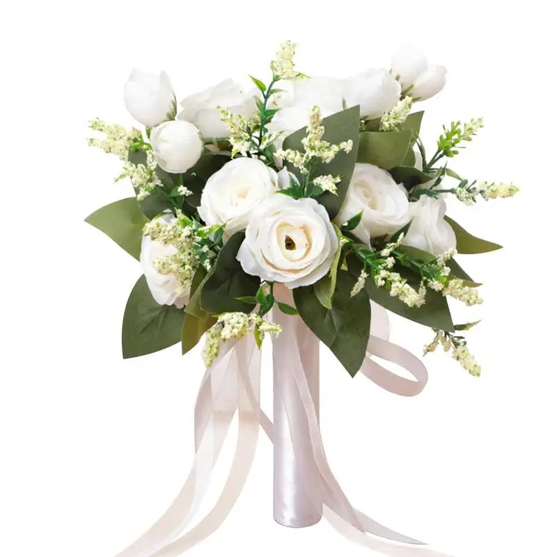 

Artificial Rose Silk Flowers Western-Style White Rose Artificial Flowers Artificial Flowers Suit Wedding Bride Holding Flowers