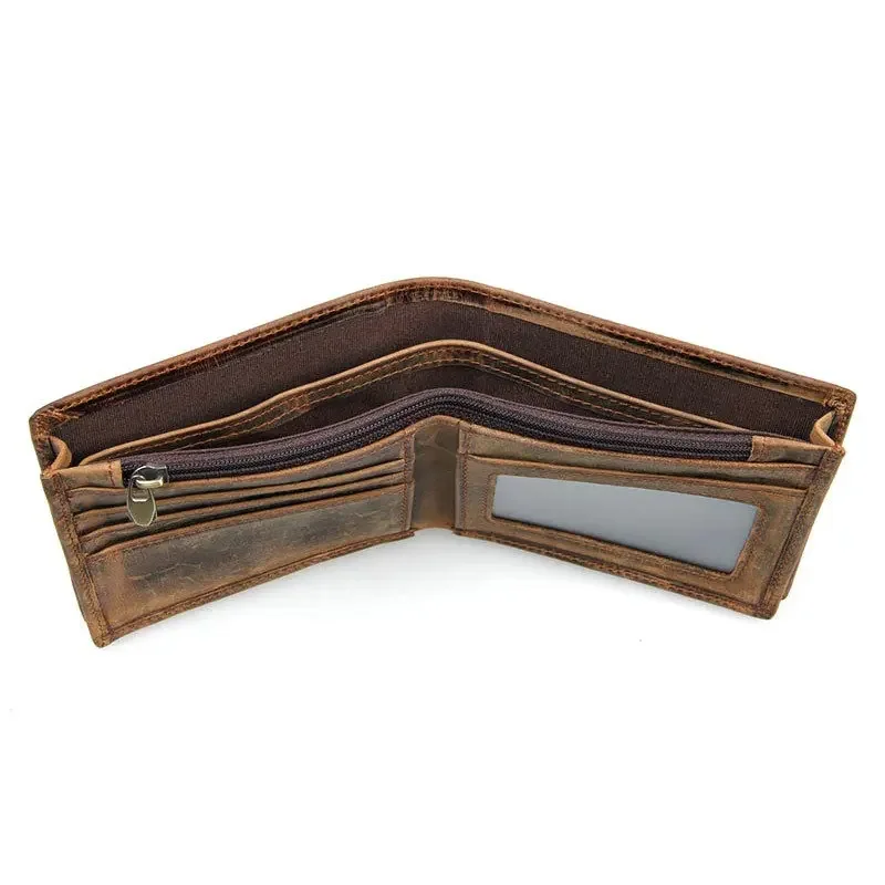 Vintage Crazy Horse Leather Wallet Men's Short Genuine Leather Wallet