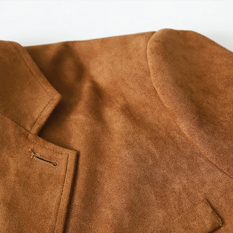 Casual Suede Long Sleeve Jackets Women Autumn Loose Brown Lapel Coat Top With Pockets Female Elegant Chic Street New in Outwear