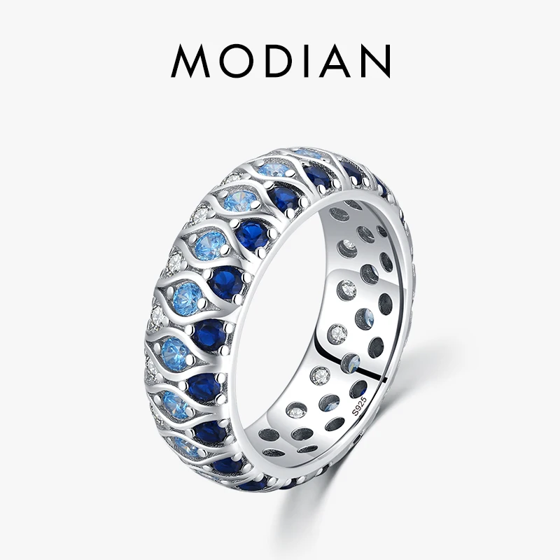 Modian New 925 Sterling Silver Luxury Gradient Blue Eyes Impilabili Eternity Bands Rings For Women Exquisite Fine Jewelry