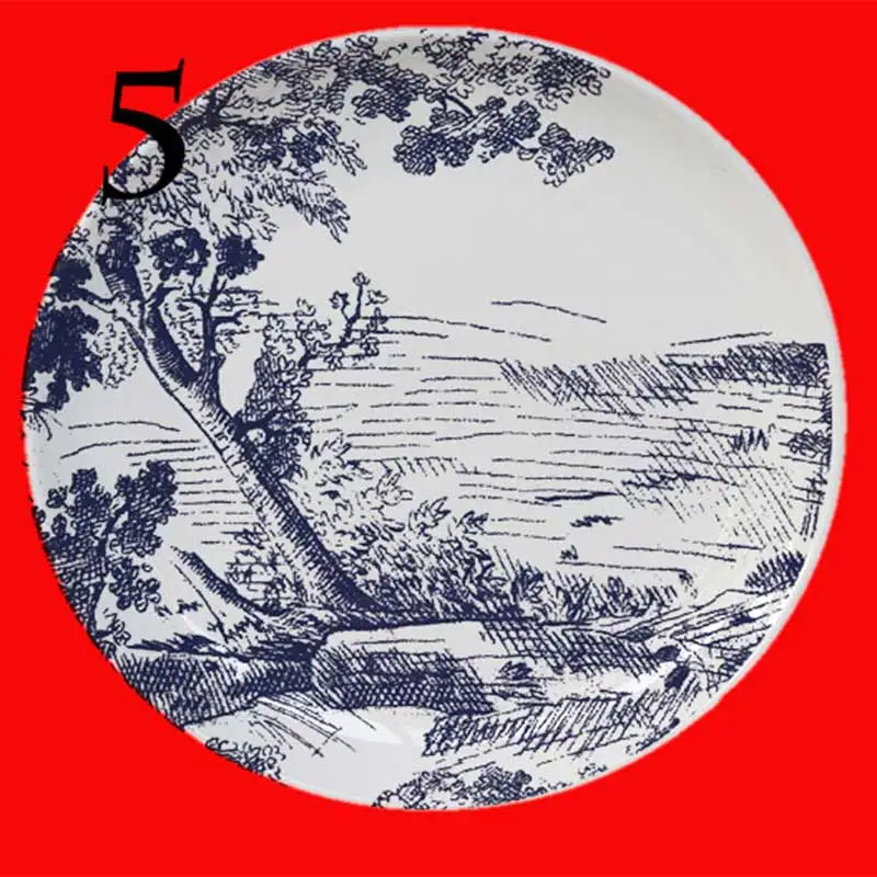 Ceramic Decorative Plate Blue Iru Sketch Tiger Circular Shape Tableware Restaurant Dessert Tray Home Bedroom Art Hanging Plate 5