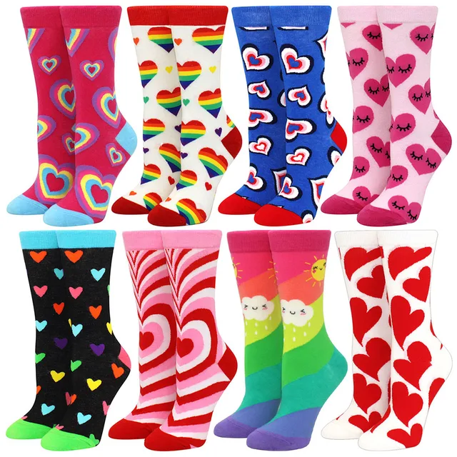 new women socks 1 pair cotton Love rainbow color striped printed novelty fashion lady spring Medium tube socks 1