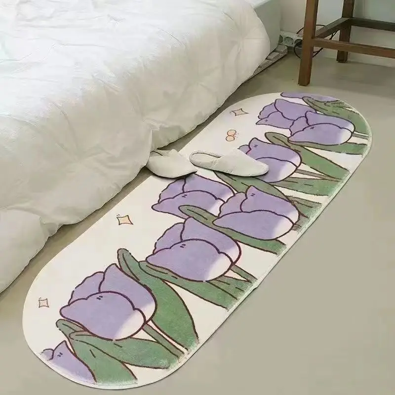 

Bedside Long Carpet Cartoon Flower Floral Non-slip Carpets Living Room Floor Mat Water Absorption Rugs Tapetes De Sala