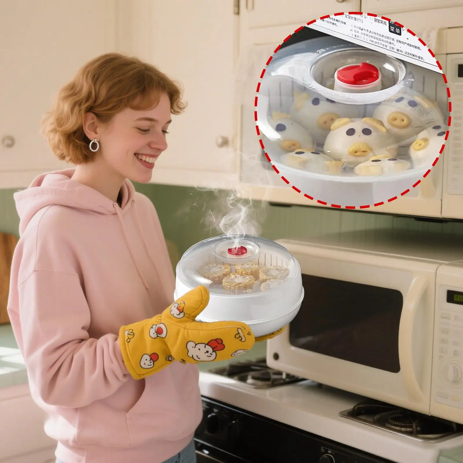 Microwave Steamer Basket Microwave Steamer Basket with Lid and Tray Multifunctional Microwave Heating Insulated Steamer Utensil