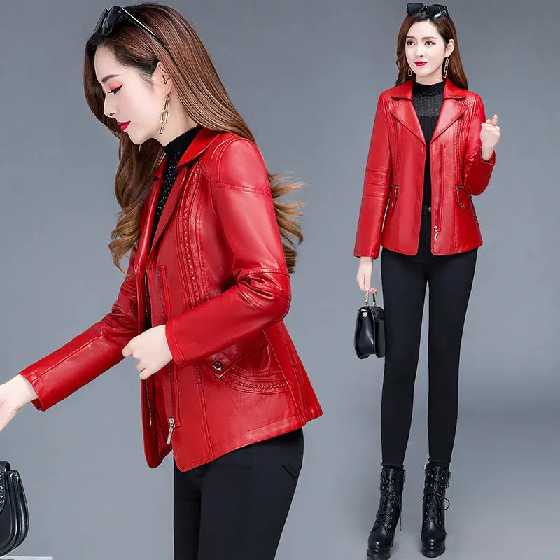 

Leather Coat Women's 2023 Spring And Autumn New Slim PU Leather Jackets Fashion Wild Plus Size Female Clothing