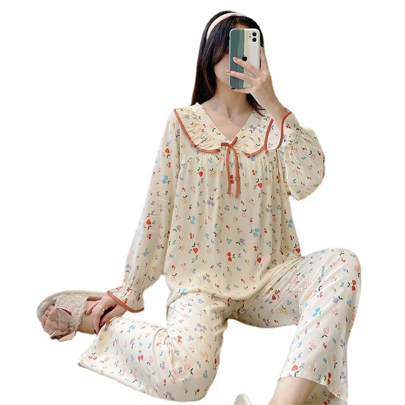 2024 Summer Fashion Trousers Sets Cartoon Turn-down Collar Full Sleeve L-XXL Women's Pajamas Sleepwear For Spring Home Clothes