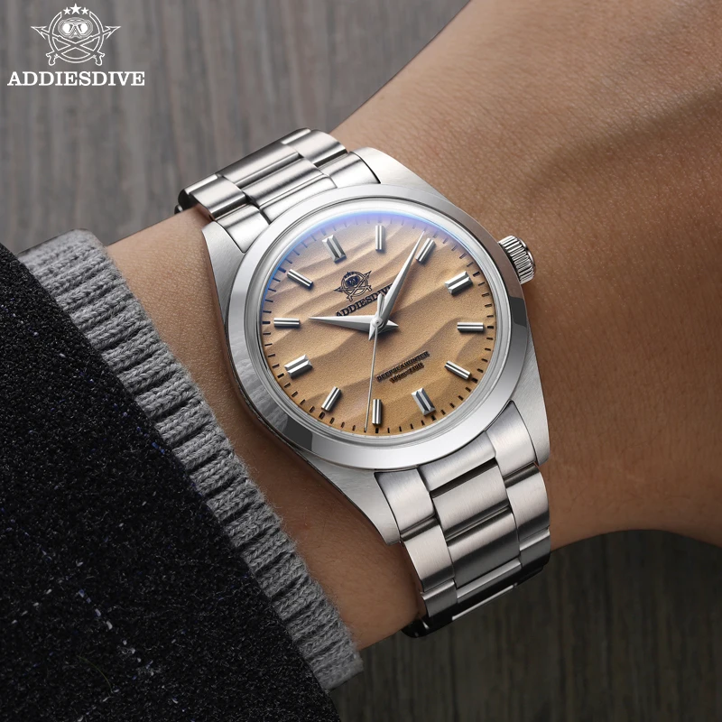 ADDIESDIVE Men Watch New 36mm Quartz Watches Luxury Dome Glass Sand Dial Sport Waterproof 100m Stainless Steel Wristwatch AD2030