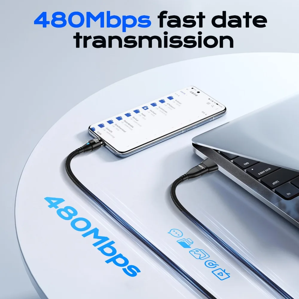 AUFU 9핀 USB C 마그네틱 충전 케이블 PD 60W 고속 충전 USBC to Type C 마이크로 마그네틱 데이터 케이블 (아이폰17, 16, 삼성 S24용)