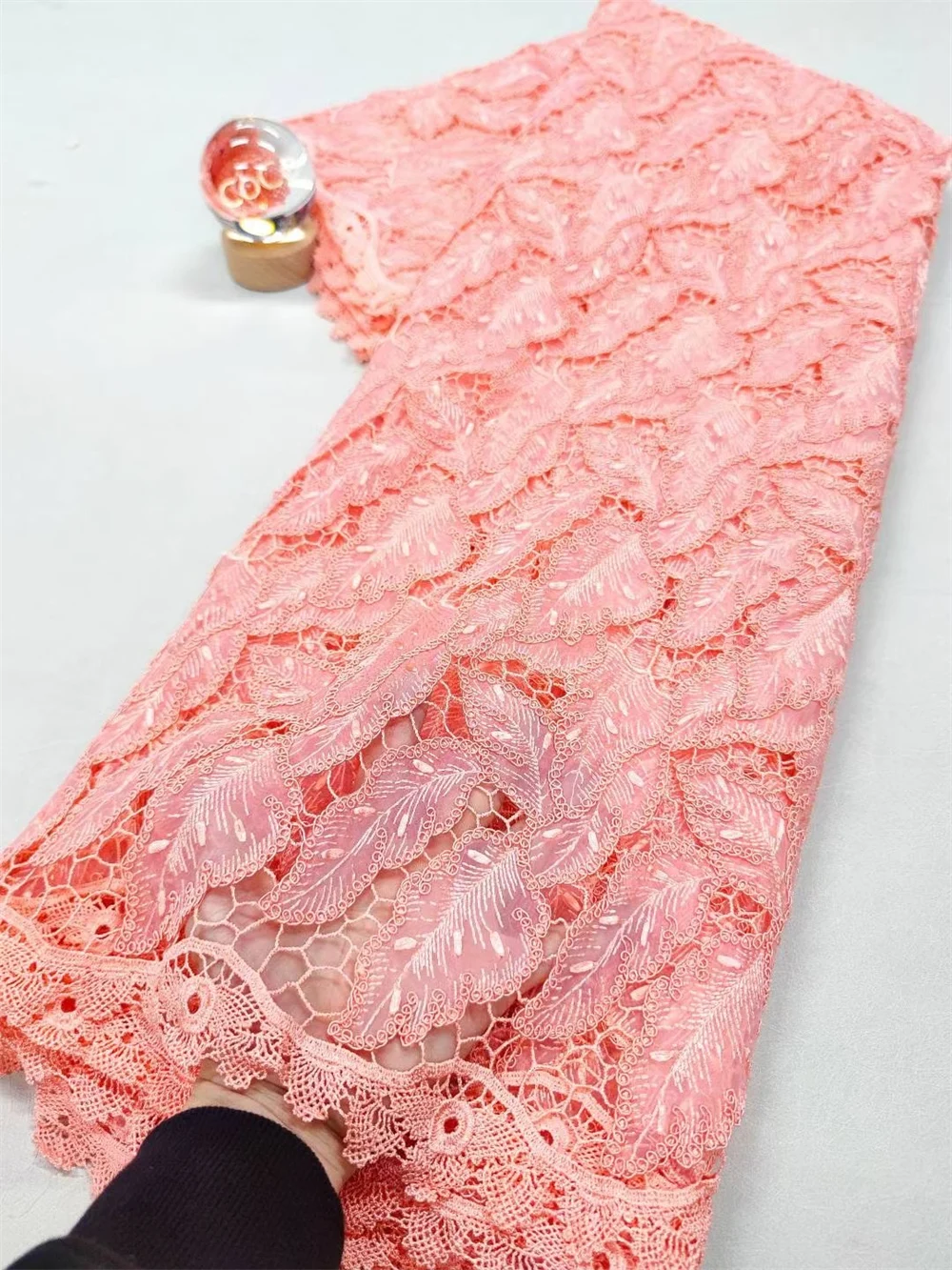 African Nigerian chiffon Cotton Embroidery Guipure Lace Fabric, chiffon lace Wedding Party Dress, High Quality, 5Yards, ,