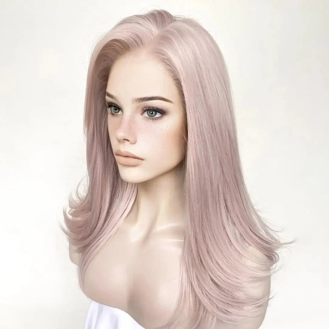 

MXWIG светильник розовый блонд шелковистые прямые синтетические волосы парики для женщин высокотемпературное волокно без клея прозрачные 13x 4 кружева спереди