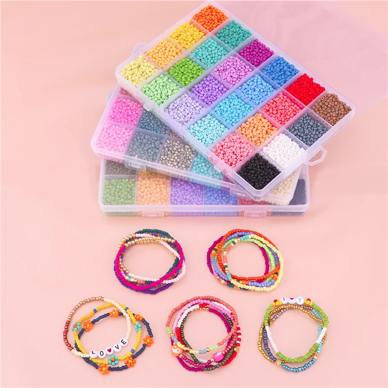 Burning Sand 24colors Charm Beads Glass Seed Bead Box Set Round Beads For DIY Bracelet Necklace Jewelry Making Accessories