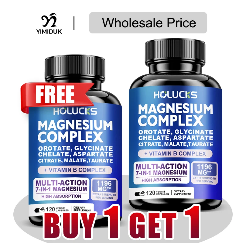 Buy 1 Get 1 Free! Magnesium Complex Supplement, with Vitamin B6 & Vitamin C, for Sleep, Stress Relief & Muscle, Strong Nerves 1
