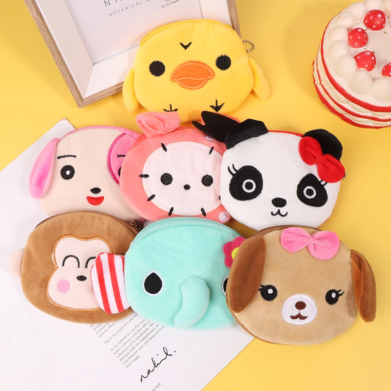 

1Pc Soft Plush Animals Cartoon Women Coin Purse Mini Cute Zipper Girls Coin Wallet USB Cable Bag Key Wallets Storage Bag