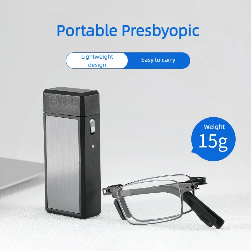 Portable Lighter Case Reading Glasses Men Women Fashion Foldable Presbyopic Glasses Business Hyperopia Anti Bluelight Eyeglasses