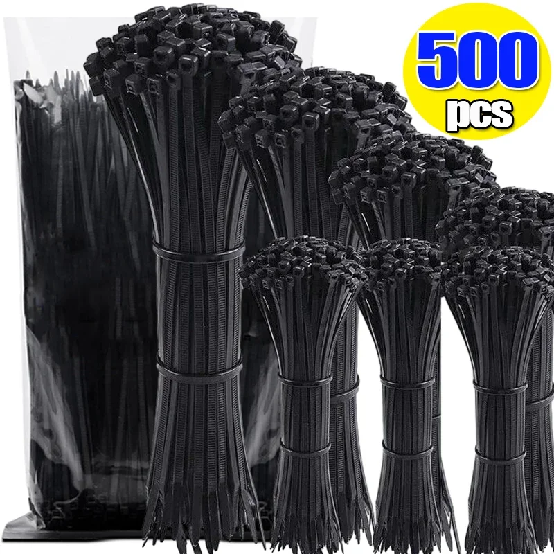 

100/500Pcs Plastic Nylon Cable Ties Self-locking Cord Ties Straps Home Office Cables Fastening Loop Wraps Wire Ties Organizer