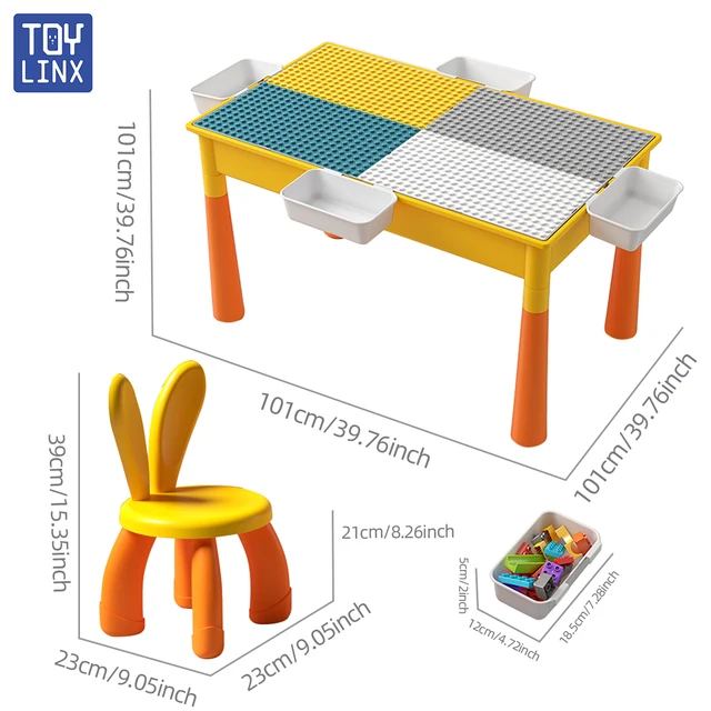 ToylinX Double-Sided Kids Activity with Storage Large Run Building Blocks Table 6-in-1 Multi Play Water Eating Table for Toddler 4