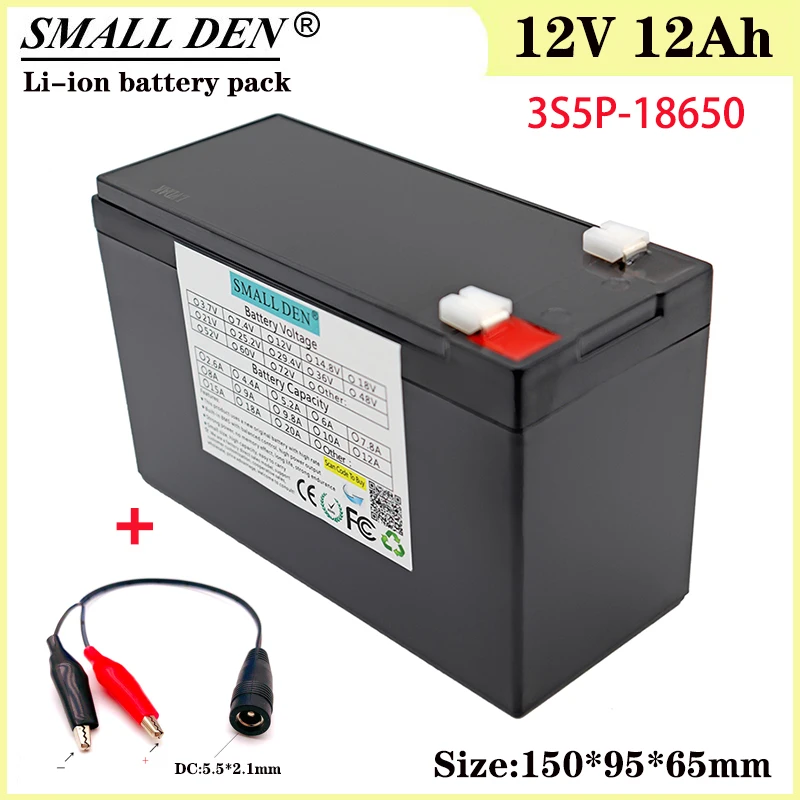 12v 12ah 18650 Lithium Ion Battery Pack 3s5p Builtin 20a Balanced Bms