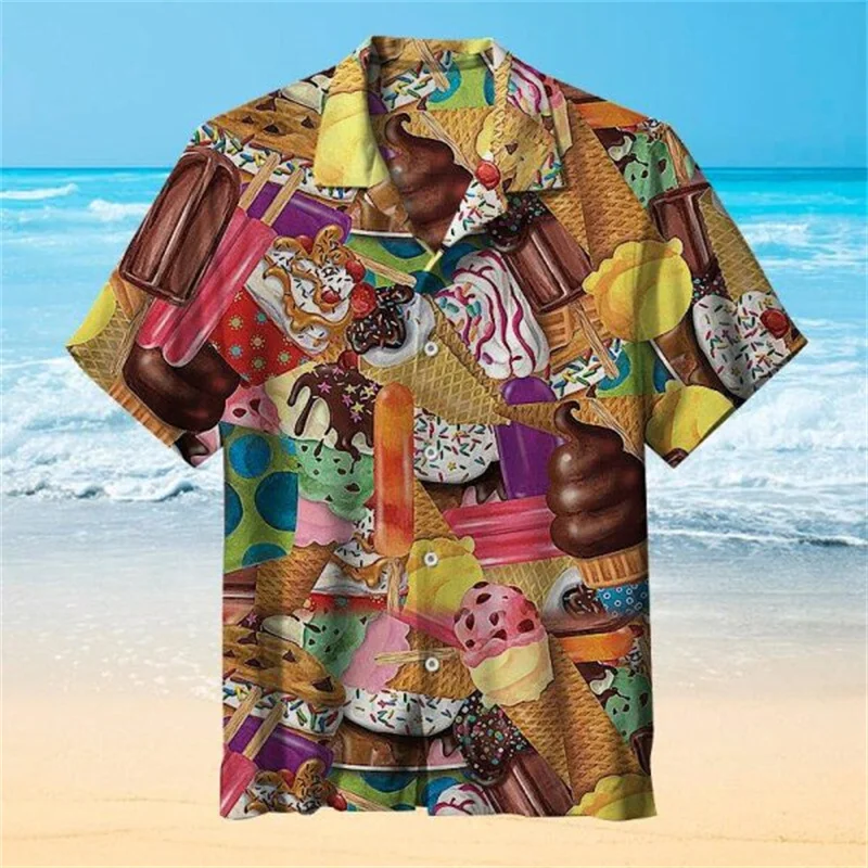 Camisa hawaiana divertida con calavera de helado para hombres y mujeres, camisetas de verano geniales de manga corta con arcoíris LGBT para parejas