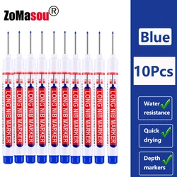 Waterproof Deep Hole Marker Pens for Woodworking and Metal Projects - Assorted Ink Colors (20mm Blue 10pcs)