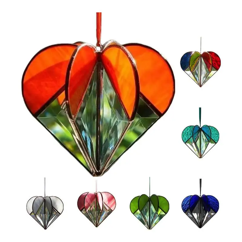 Heart Sun Catchers Indoor Window Fiberglass Garden Sun Catchers Valentine's Decor Ornaments For Bedroom Wedding 3D Handcrafted