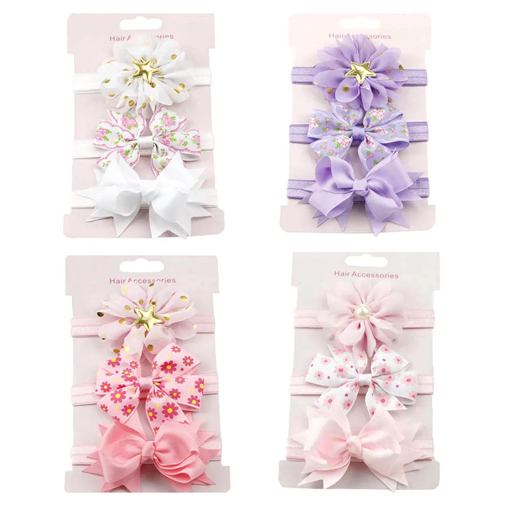 Hair Bands Hair Accessories Hair Headband Accessories Baby Headband Set 3Pcs Baby Elastic Flower Headband Girls Bows Hair Band Toddler Infants Bowknot Hairband Turban Kids Headwear