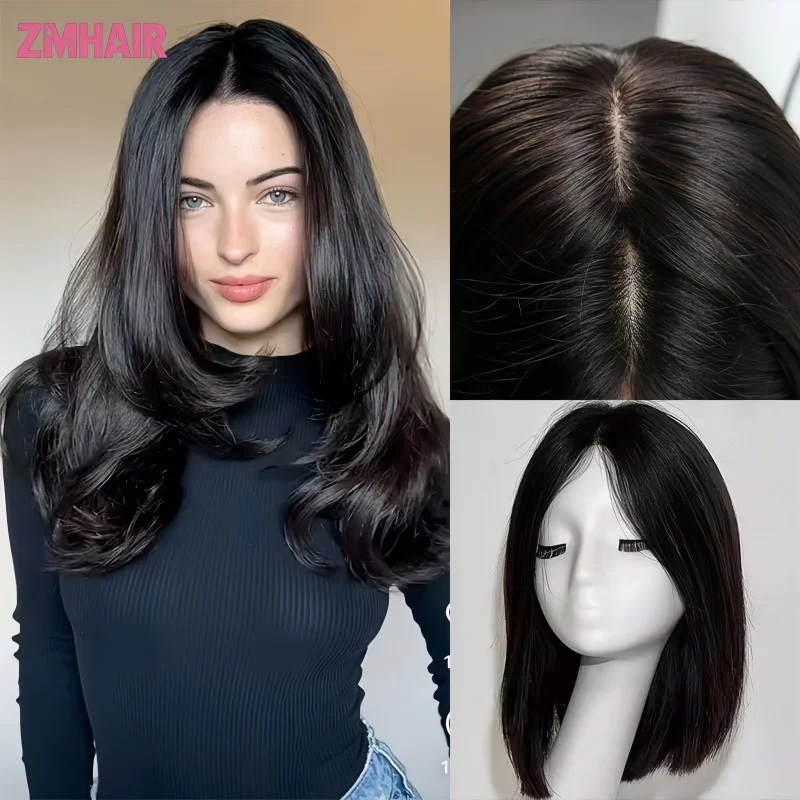 유럽산 천연 생모 앞머리 가발, 여성용 6x6 실크 베이스 가발, PU 테두리가 있는 10-24인치 헤어, 데일리 착용