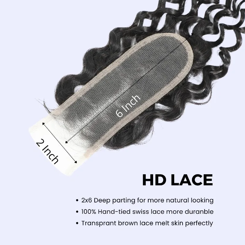 2x6 Water Wave Lace Closure Human Hair Transparent Lace Brazilian Virgin Hair For Black Women Water Wave Pre-Plucked Hairline